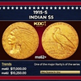 1915-s Gold Indian Half Eagle $5 ms62+ USCG