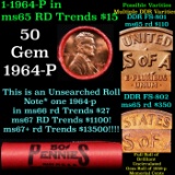 BU Shotgun Lincoln 1c roll, 1964-p 50 pcs Bank Wrapper 50c
