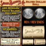 YE- 20 Mixed Morgan/Peace SEARS Dollar Roll Unc Morgan 'P' Rev/Peace 'P' Rev Ends