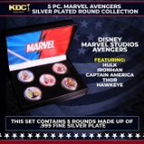 5 Coin Silver Plated Marvel Avengers Superhero Set Includes Hulk, Iron Man, Hawkeye, Thor, & Captain