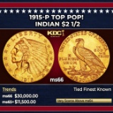 1915-p Gold Indian Quarter Eagle TOP POP! $2 1/2 ms66 USCG