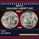 1937-p Walking Liberty Half Dollar 50c Grades ms66