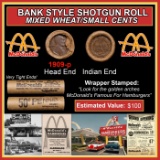 Lincoln Wheat Cent 1c Mixed Roll Orig Brandt McDonalds Wrapper, 1909-p end, Indian other end