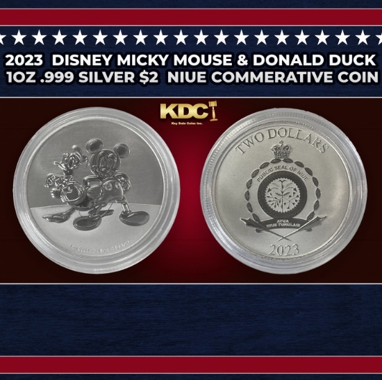 2023  Disney Micky Mouse & Donald Duck 1oz .999 Silver $2  Niue Commerative Coin Grades Ungraded Rou