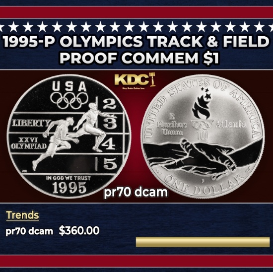 1995-p Olympics Track & Field Proof Modern Commem Dollar $1 pr70 dcam SEGS
