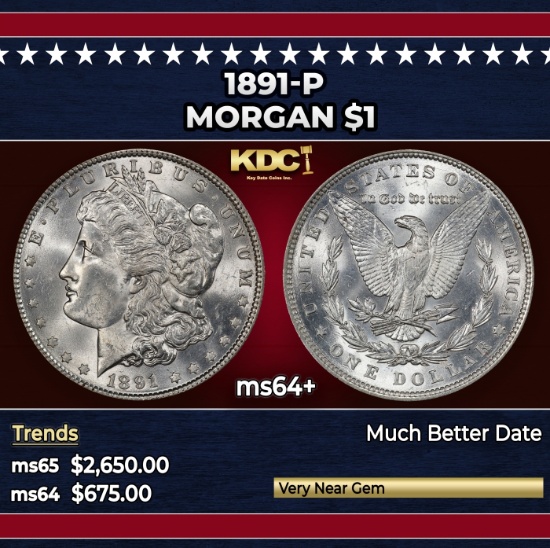 1891-p Morgan Dollar $1 ms64+ SEGS