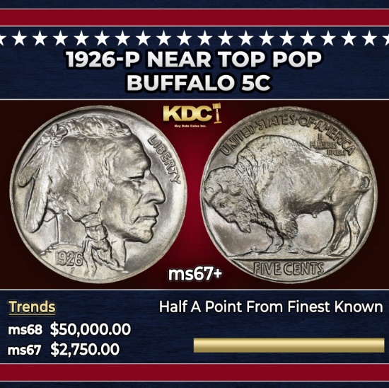 1926-p Buffalo Nickel Near Top Pop 5c ms67+ SEGS