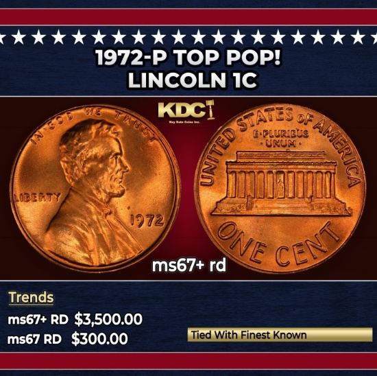 1972-p Lincoln Cent TOP POP! 1c ms67+ rd SEGS