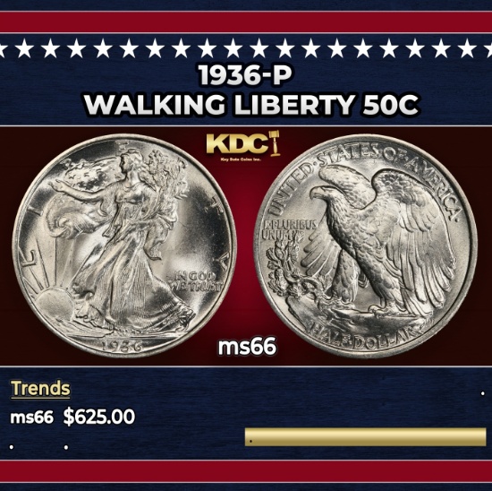 1936-p Walking Liberty Half Dollar 50c Grades ms66