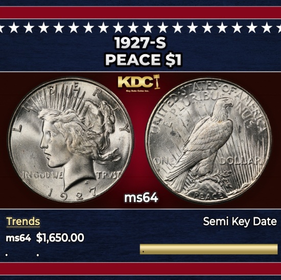 1927-s Peace Dollar $1 ms64 SEGS