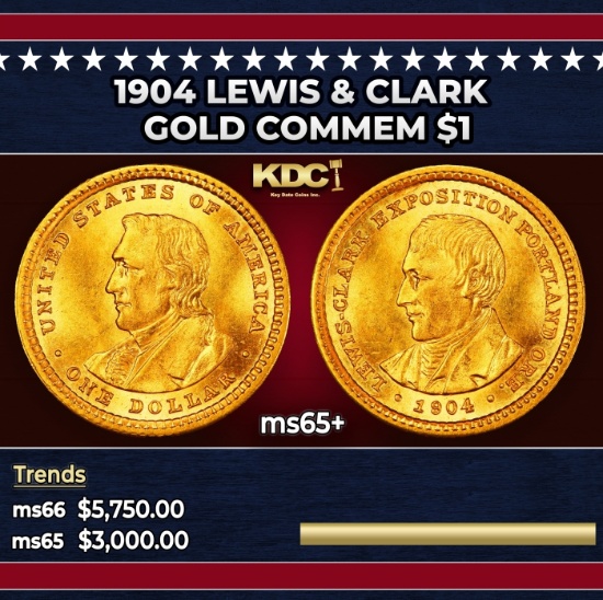 1904 Lewis & Clark Gold Commem Dollar 1 ms65+ SEGS