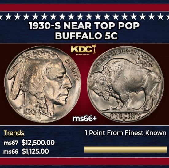 1930-s Buffalo Nickel Near Top Pop 5c ms66+ SEGS