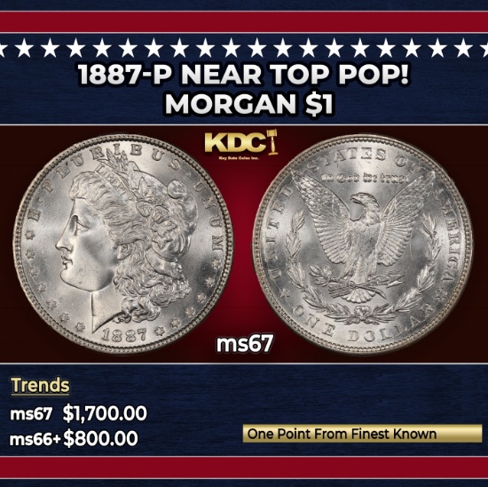 1887-p Morgan Dollar Near Top Pop! $1 ms67 SEGS