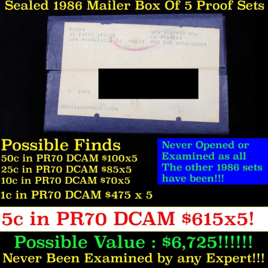 Original sealed box 5- 1986 United States Mint Proof Sets