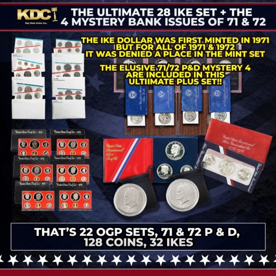THE ULTIMATE IKE DOLLAR SET 1971-1978 All 32 Proof, Silver, & Mint Sets That Include an Ike Dollar I