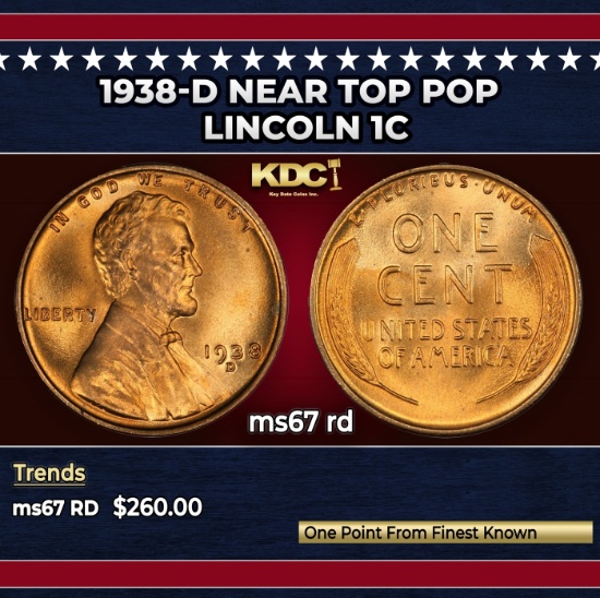 1938-d Lincoln Cent Near Top Pop 1c ms67 rd SEGS