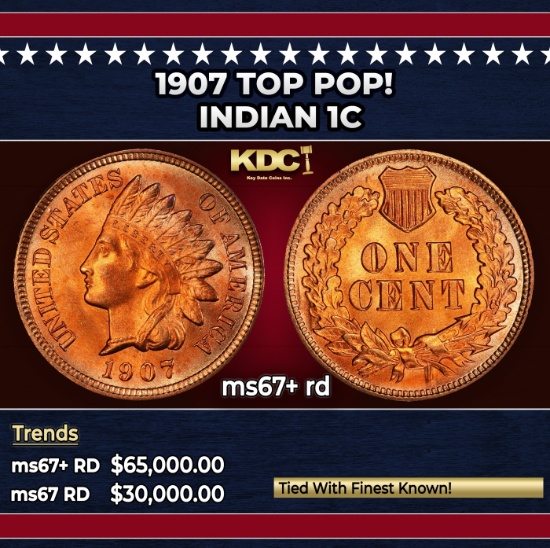 1907 Indian Cent TOP POP! 1c ms67+ rd SEGS