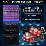 1980-1989 Full Decade Proof Set Run - 53 Coins, 10 Complete Sets