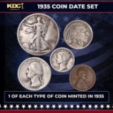 1935 5 Coin Date Set, 1 Of Each Type Of Coin Minted in 1935