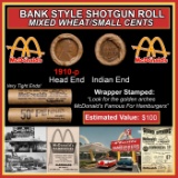 Lincoln Wheat Cent 1c Mixed Roll Orig Brandt McDonalds Wrapper, 1910-p end, Indian other end