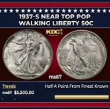 1937-s Walking Liberty Half Dollar Near Top Pop 50c ms67 SEGS