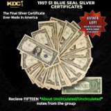 15x 1957 $1 Blue Seal Silver Certificates Grades AU/CU