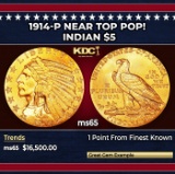 1914-p Gold Indian Half Eagle Near Top Pop! $5 ms65 USCG