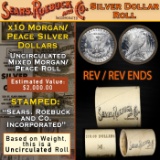 OY- 10 Coin Mixed Morgan/Peace SEARS UNC Dollar $1 Roll Morgan 'P' Rev/Peace 'P' Rev Ends