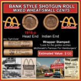 Lincoln Wheat Cent 1c Mixed Roll Orig Brandt McDonalds Wrapper, 1918-p end, Indian other end