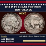 1913-p Ty I Buffalo Nickel Near Top Pop! 5c ms68 SEGS