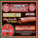 NEW! *WatchmakerÂ’s Hoard* Original Covered End Coca Cola Mixed Lincoln Wheat Cent Roll 1c 50 Coins