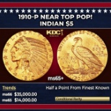 1910-p Gold Indian Half Eagle Near Top Pop! $5 ms65+ USCG