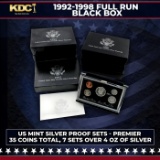 1992-1998 Full Run US Mint Premier Silver Proof Sets - 35 Coins Total, 7 Sets Over 4oz Of Pure Silve