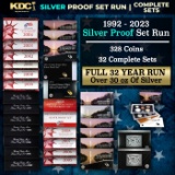 1992-2023 Full 32 Year Run of US Mint SILVER Proof Sets, 328 Coins Total, 32 Complete Sets Over 30oz