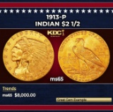 1913-p Gold Indian Quarter Eagle $2 1/2 ms65 SEGS