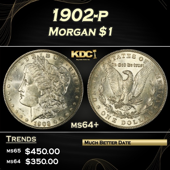 1902-p Morgan Dollar $1 Grades ms64+