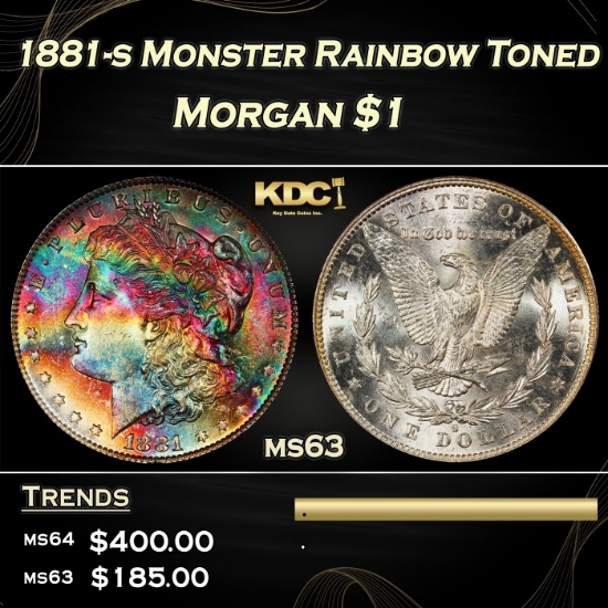 PCGS 1881-s Morgan Dollar Monster Rainbow Toned  $1 ms63 PCGS