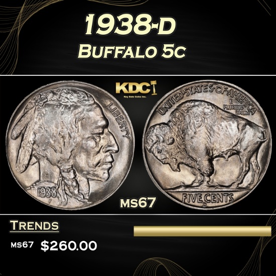 1938-d Buffalo Nickel 5c ms67 SEGS