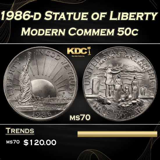 1986-d Statue of Liberty Modern Commem Half Dollar 50c ms70 SEGS