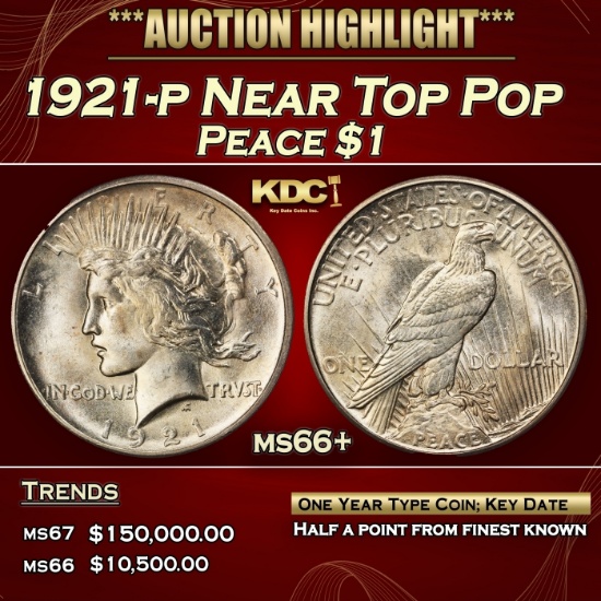 1921-p Peace Dollar Near Top Pop $1 ms66+ SEGS
