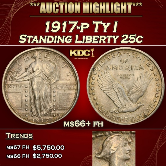 1917-p Ty I Standing Liberty Quarter 25c ms66+ fh SEGS