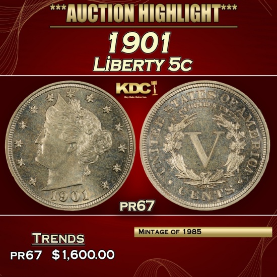 1901 Proof Liberty Nickel 5c pr67 SEGS