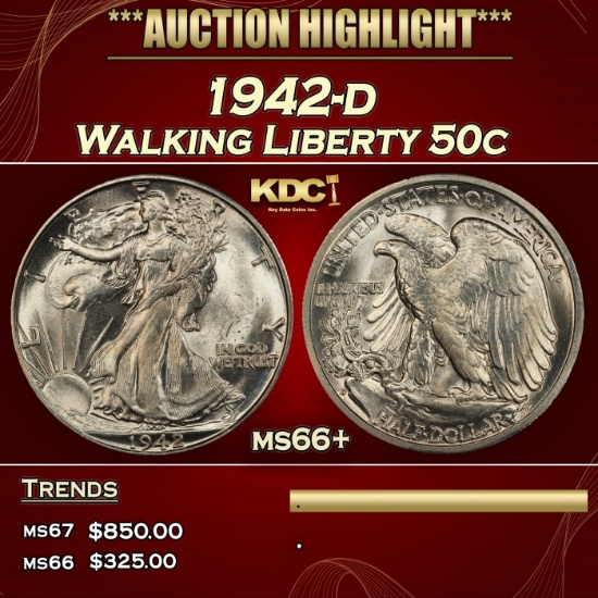 1942-d Walking Liberty Half Dollar 50c ms66+ SEGS