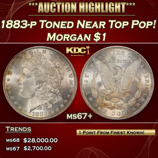 1883-p Morgan Dollar Toned Near Top Pop! $1 ms67+ SEGS
