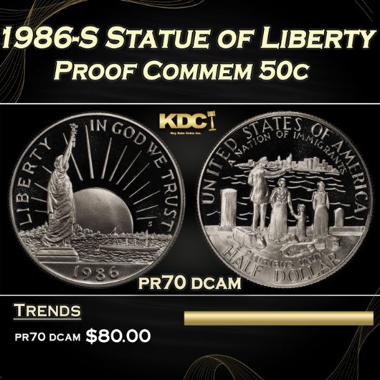 1986-S Statue of Liberty Proof Modern Commem Half Dollar 50c pr70 dcam SEGS