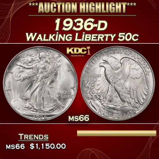 1936-d Walking Liberty Half Dollar 50c ms66 SEGS