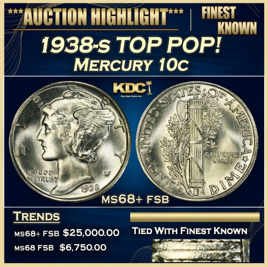1938-s Mercury Dime TOP POP! 10c ms68+ fsb SEGS