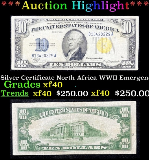 1934A $10 Silver Certificate North Africa WWII Emergency Currency Grades xf