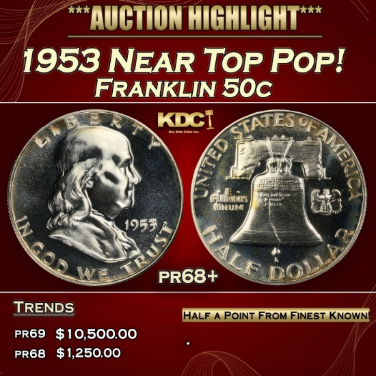 1953 Proof Franklin Half Dollar Near Top Pop! 50c pr68+ SEGS