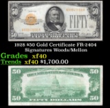 1928 $50 Gold Certificate FR-2404 Signatures Woods/Mellon Grades xf